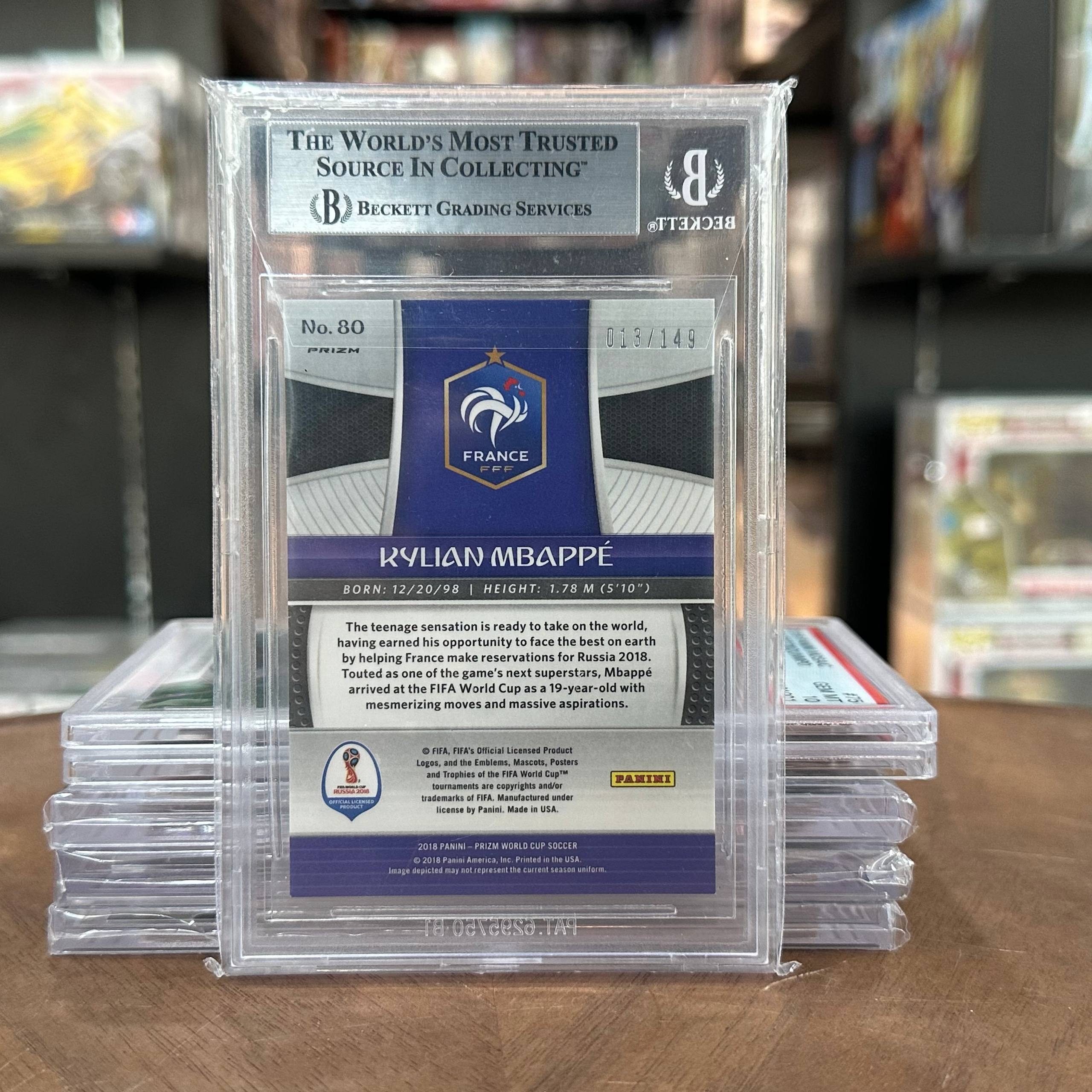 2018 Panini Prizm World Cup Kylian Mbappe Red Wave RC #80 Becket 9 GEM 